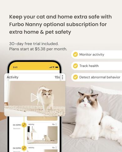 كاميرا Furbo 360° للقطط: كاميرا أمان للحيوانات الأليفة مع تنبيهات المواء، عرض دوار، علاج القذف مع تطبيق الهاتف، مراقبة المنزل الذكي كيتي، مكبر صوت ثنائي الاتجاه، لا حاجة إلى اشتراك. ميزات الرؤية والتحدث والرمي القياسية in Kuwait