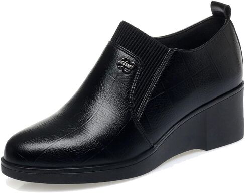 حذاء بدون كعب من الجلد للنساء بتصميم كلاسيكي بمقدمة مستديرة ومرونة مريحة سهل الارتداء منصة ناعمة للمشي للقيادة اليومية وأحذية الأم للعمل in Kuwait