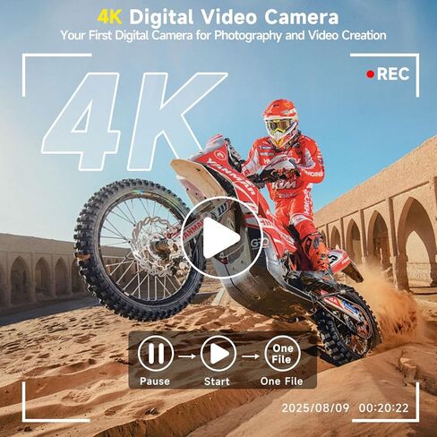 كاميرا رقمية بدقة 4K بدقة 64 ميجابكسل مع شاشة قابلة للطي مقاس 3 بوصات بزاوية 180 درجة، أحدث كاميرا تصوير فوتوغرافي لمدونات الفيديو ذات التركيز التلقائي لعام 2025 لليوتيوب، وكاميرات سفر مدمجة بتكبير رقمي 18X مع بطاقة SD سعة 64 جيجابايت للمبتدئين (أسود) in Kuwait