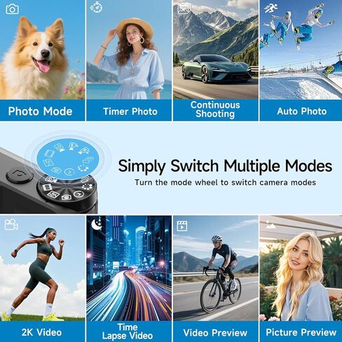 كاميرا رقمية بدقة 4K بدقة 64 ميجابكسل مع شاشة قابلة للطي مقاس 3 بوصات بزاوية 180 درجة، أحدث كاميرا تصوير فوتوغرافي لمدونات الفيديو ذات التركيز التلقائي لعام 2025 لليوتيوب، وكاميرات سفر مدمجة بتكبير رقمي 18X مع بطاقة SD سعة 64 جيجابايت للمبتدئين (أسود) in Kuwait