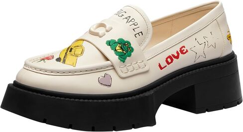 Coach Women's Leah Platform Loafer with Sketch Print, Charcoal/Black, 11 in Saudi Arabia