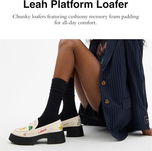 Coach Women's Leah Platform Loafer with Sketch Print, Charcoal/Black, 11 in Saudi Arabia