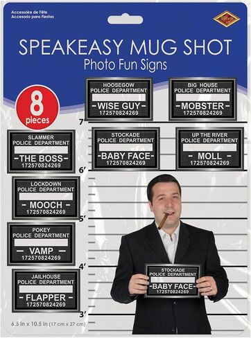 لافتات ممتعة للصور من Beistle Speakeasy - 24 حزمة، زخارف حفلات الحظر لمدة 20 ثانية، علامة دعائم ورقية لكشكة صور العصابات العتيقة وFlapper للاحتفالات بموضوع عصر الجاز، 6½" × 10½" in Kuwait