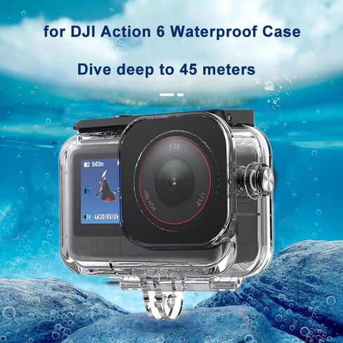 غطاء غلاف للغوص للكاميرا المقاومة للماء بطول 45 مترًا لكاميرا DJI Osmo Action 6، حافظة كمبيوتر شفافة متينة تدوم طويلاً مع غطاء عدسة من الزجاج المقوى، لضمان التصوير تحت الماء بشكل فعال in Saudi Arabia