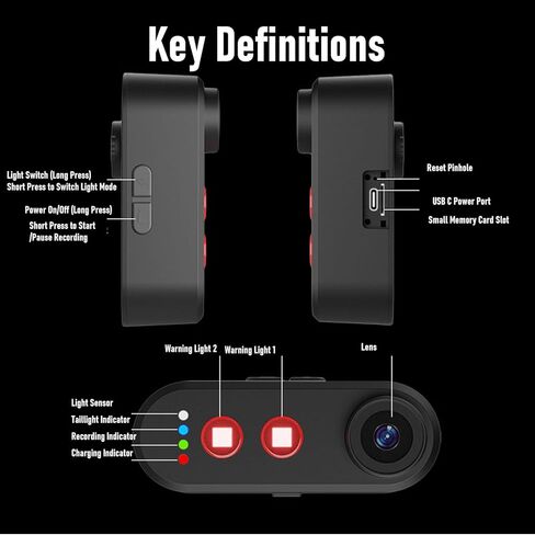 Bewinner 1080P Bike Camera with Tail Light, 140 Wide Angle Action Camera, APP Control, Loop Recording, IPX6 Cycling Video Recorder with Mount for Mountain Road Bike in Saudi Arabia
