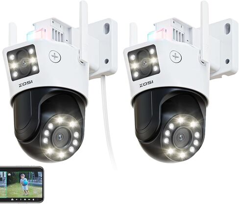 ZOSI 4 x C298 SE 6MP Dual-Lens(4MP+2MP) Wired WiFi Security Camera Outdoor, 360 View Pan/Tilt Plug-in Camera, Human/Vehicle Detect, Color Night Vision, Spotlight Siren, Two-Way Talk, SD/Cloud Storage in Saudi Arabia