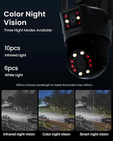 ZOSI 4 x C298 SE 6MP Dual-Lens(4MP+2MP) Wired WiFi Security Camera Outdoor, 360 View Pan/Tilt Plug-in Camera, Human/Vehicle Detect, Color Night Vision, Spotlight Siren, Two-Way Talk, SD/Cloud Storage in Saudi Arabia