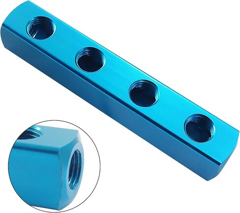 BokWin 3 Way 6 Port Air Manifold: كتلة توزيع الهواء الهوائية من سبائك الألومنيوم مع منافذ العرض والإخراج NPT 1/4 بوصة | مقسم مدمج لأنظمة الضاغط (عبوة واحدة) in Saudi Arabia