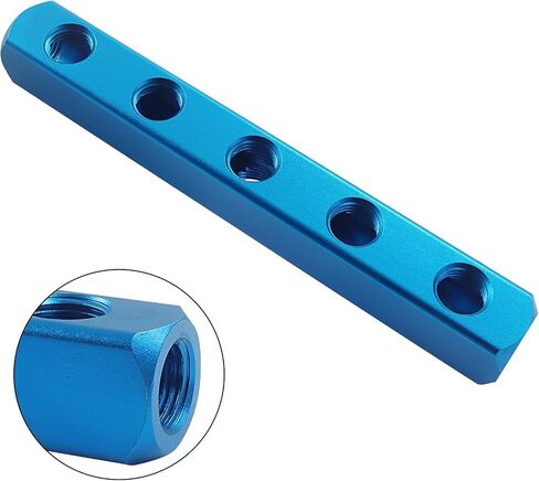 BokWin 3 Way 6 Port Air Manifold: كتلة توزيع الهواء الهوائية من سبائك الألومنيوم مع منافذ العرض والإخراج NPT 1/4 بوصة | مقسم مدمج لأنظمة الضاغط (عبوة واحدة) in Saudi Arabia