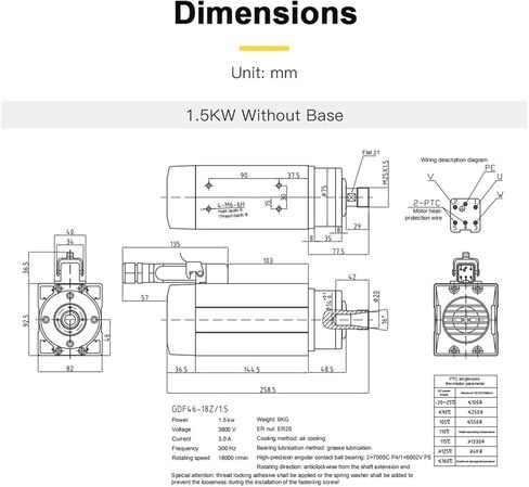 1.5KW 2.2KW 3KW محرك المغزل 380V 220V ER20 18000RPM 300 هرتز GDF46-18Z(3.5KW 380V ER25) in Kuwait