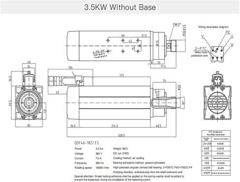 1.5KW 2.2KW 3KW محرك المغزل 380V 220V ER20 18000RPM 300 هرتز GDF46-18Z(3.5KW 380V ER25) in Kuwait