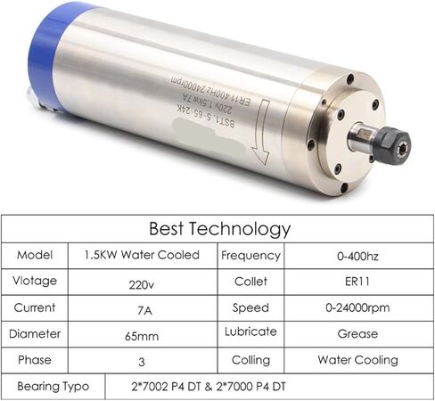 1.5KW ER11 محرك المغزل المبرد بالماء قطر 65 مم 400 هرتز المغزل 4 قطع الكرات (220 فولت) in Kuwait