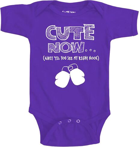 Cute Now... Wait 'Til You See My Right Hook - Boxing Gloves Infant Baby Bodysuit Cotton Clothing in Kuwait