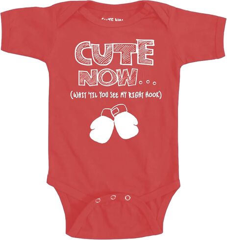 Cute Now... Wait 'Til You See My Right Hook - Boxing Gloves Infant Baby Bodysuit Cotton Clothing in Kuwait