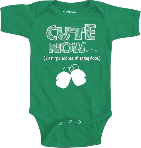 Cute Now... Wait 'Til You See My Right Hook - Boxing Gloves Infant Baby Bodysuit Cotton Clothing in Kuwait