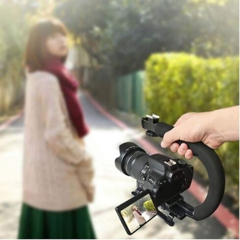 PUSOKEI Camera Stabilizer, C Shaped Flash Stand with Detachable Shoe Rack for Compact Cameras and Camcorders, Video Lights, Flashes, LED Lights or Microphones (As Shown) in Saudi Arabia
