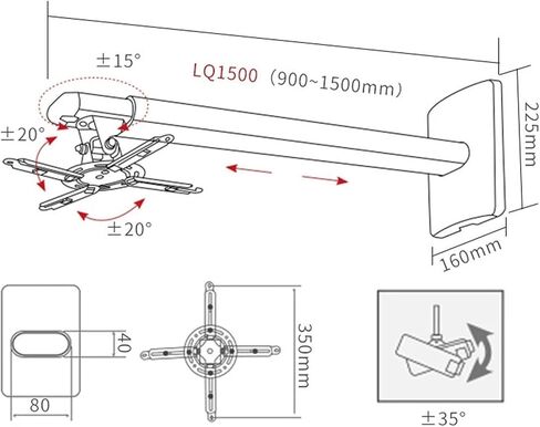 Wall Mount LQ1500 Full Motion Retractable Projector Ceiling Mount 15kg in Saudi Arabia
