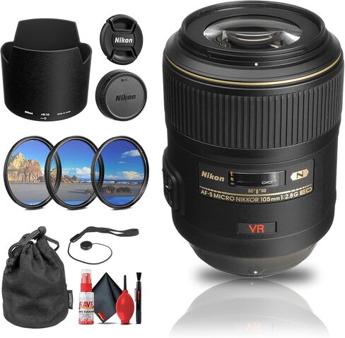 Nikon AF-S VR Micro-NIKKOR 105mm f/2.8G IF-ED Macro Lens (2160) + Filter Kit + Cap Keeper + Cleaning Kit (Renewed) in Saudi Arabia
