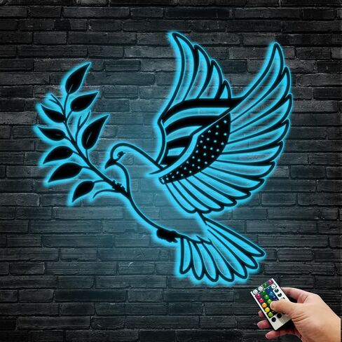 Personalized Peace Dove LED Metal Wall Art, Dove of Peace Olive Branch Metal Sign, Custom Family Last Name,Olive Branches Peace Black Outline White Dove Wall Decor,Living Room, Bedroom,Foyer Decor in Saudi Arabia