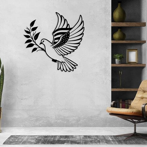 Personalized Peace Dove LED Metal Wall Art, Dove of Peace Olive Branch Metal Sign, Custom Family Last Name,Olive Branches Peace Black Outline White Dove Wall Decor,Living Room, Bedroom,Foyer Decor in Saudi Arabia