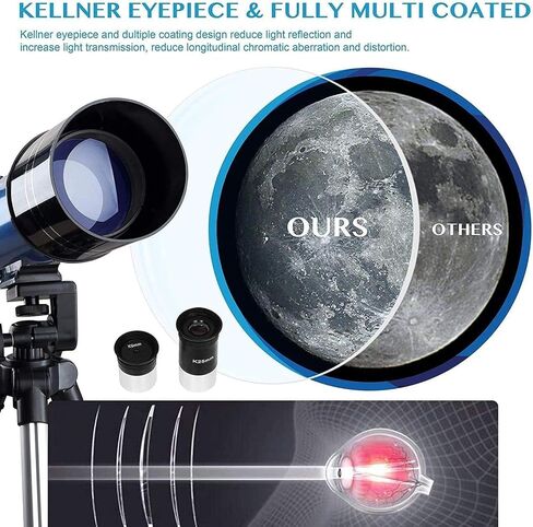 Telescope for Adults Astronomy Beginners 70Mm Refractor Telescopes with Adjustable 51 Inch Tripod Phone Adapter Erect-Image Diagonal and Moon Filter,for Indoor/Outdoor. in Saudi Arabia