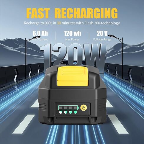 بطارية بديلة عالية السعة 20 فولت 6.0 أمبير في الساعة لأدوات DeWalt 20V Max، 2 حزمة من الدرجة A Li-ion، متوافقة مع DCB200/201/203/204/207، وقت تشغيل طويل وأداء عالي in Kuwait