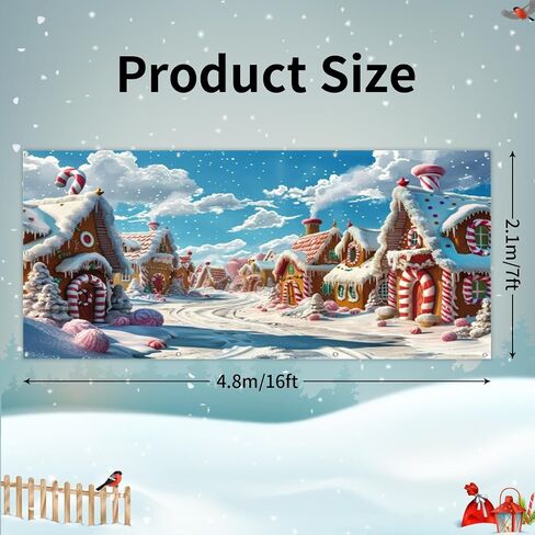 Christmas Garage Door Cover Decorations Banner Christmas Backdrop 16x7ft Polyester Candyland Village Town Backdrop Cartoon Snowhouse Candy Cane Outdoor 2 Car Holiday Garage Door Cover in Saudi Arabia