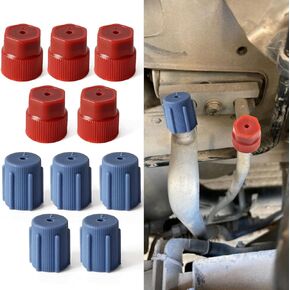 HEVLE 10PCS/Set R134a 13mm & 16mm Air Conditioning Service AC System Charging Port Caps, Automobile Air Conditioning Caps Fit for Most R134A AC System Vehicles, 5 Blue Low Side and 5 Red High Side