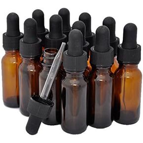 DropperStop™ 1/2 oz Amber Glass Dropper Bottles (15mL) with Tapered Glass Droppers - Pack of 12