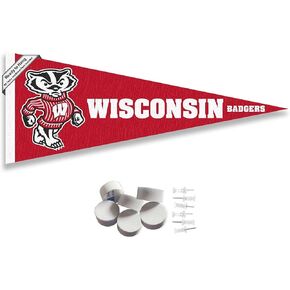 Wisconsin Badgers Bucky Mascot Pennant Flag and Wall Tack Mount Pads