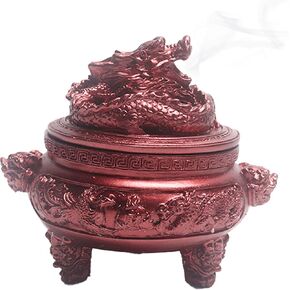 Feng Shui Dragon Incense Holder Burner with Lid and Incense Stand Accessories for Aromatherapy Ornament, Home and Office Decoration, Indoor and Outdoor (Bronze D)