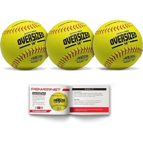 PowerNet Oversized Softball | 3 Pack | 14 Inch Ball | Genuine Leather | Softball Training Aid | Great for Pitchers