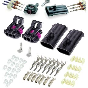 (2-Pack) 3-Pin Metri-Pack 150 Series 3-Way 16V & 14amps Connector w/20 22 AWG Sealed