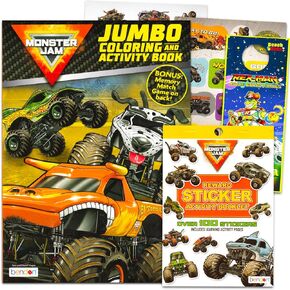 Monster Jam Coloring Book for Kids - Monster Jam Coloring Art Set Bundle Includes Coloring Book with Activities, and Games Plus Stickers, More
