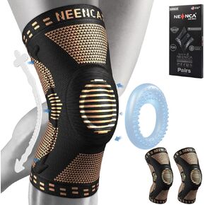 NEENCA 2 Pack Knee Braces for Knee Pain, Compression Knee Sleeves with Patella Gel Pad & Side Stabilizers, Knee Support for Meniscus Tear, Arthritis, Joint Pain, ACL, Runner, Workout- FSA/HSA APPROVED in Kuwait