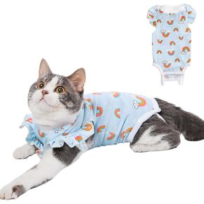 Yeapeeto Cat Recovery Suit After Surgery Bodysuit for Cats, E-Collar Substitute Keep from Licking Abdominal Wounds, Kitten Breathable Clothes, Warm After Shaving(Floral,L)