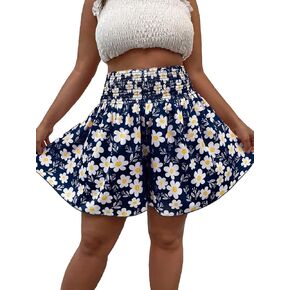 SOLY HUX Women's Plus Size Ditsy Floral Print Shirred Elastic High Waisted Wide Leg Shorts