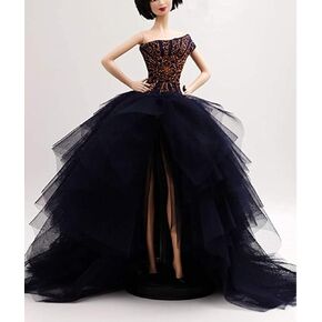 [فستان مصنوع يدويًا مناسب لدمية مقاس 12 بوصة] فستان أميرة كورا جو كلاسيكي بكتف واحد مطرز باللون الأزرق الداكن والدانتيل / فساتين زفاف تناسب دمية عصرية مقاس 12 بوصة [الدمية غير متضمنة] in Kuwait