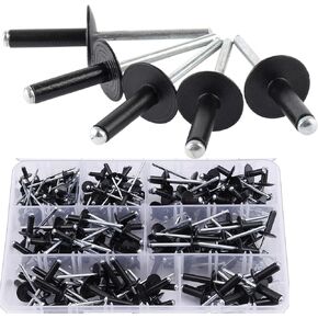 220PCS Large Flange Aluminum Blind Rivets，Black Rivets Pop Rivets Assortment Kit, 7 Sizes Aluminum Rivets (1/8" 5/32"3/16") Assorted Blind Rivets with Case