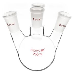 stonylab 4 Neck Round Bottom Flask RBF, Heavy Wall 4 Neck Lab Flask Borosilicate Glass Round Bottom Boiling Flask with 24/40 Standard Taper Outer Joint, 1000 ml