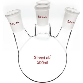 stonylab 4 Neck Round Bottom Flask RBF, Heavy Wall 4 Neck Lab Flask Borosilicate Glass Round Bottom Boiling Flask with 24/40 Standard Taper Outer Joint, 1000 ml in Kuwait