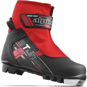 Alpina Sports Youth TJ Touring Ski Boots with Strap & Zippered Lace Cover, Black/Red, Euro 28