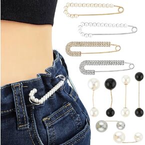 10 Pcs Large Safety Pins Fashion Pearl Brooch Pins Anti-Exposure Brooch Jeans Pants Button Pins Waist Tightener Decorative Fancy Safety Pins for Clothes Blouse Coat
