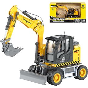 Gemini & Genius Tracked Black Excavator Toys, 1/50 Scale Diecast Digger Construction Toy, Vehicle Model with 360° Cabin Swivels, Great Gift, Playing Sand, Room Decoration and Collection for Kids