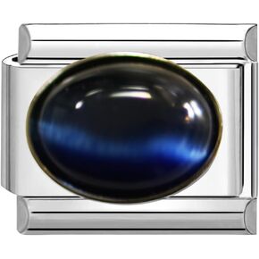 UNY JEWEL Purple Cat Eye Stone Italian Charm 9mm Stainless Steel Link - Smoot Stone Design Bracelet Accessory