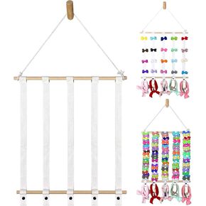 Hair Bow Holder Organizer for Girls - White Cotton Ribbons - Headband, Hair Tie, Clip, Bow Organizers - Baby Hair Accessories Storage Display - Decoration for Girls Room - Baby and Toddler