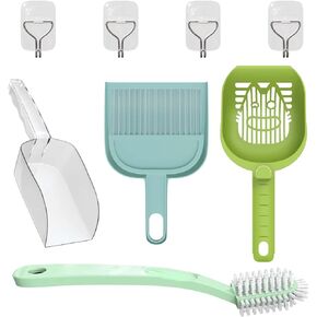 UPFAS Convenient Pet Cats Toilet Cleaning Kit with Cat Litter Box Scooper/Cat Litter Picker/Handheld Dustpan/Broom/Brush/Paste Hooks Good for self Cleaning cat Litter Box.