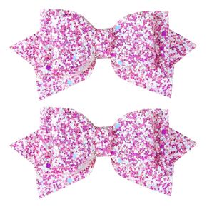 Glitter Pink Hair Bows 4inch Shiny Sequins Bowknot Alligator Clips Barrettes Pins for Toddler Teens Baby Girls Kids Birthday Wedding Party Dress Decor Accessory Valentines Gift