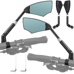WEST BIKING Anti-Glare Handlebar Bike Mirror - Bike Rear View Mirror With Retractable & 360 ° Adjustable Lens, Foldable Bicycle Mirror For 20-23mm Handlebar (2PCS)