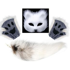 Lupidyyxun Therian Mask and Tail Set for Girl Women Furry Fox Mask and Paws for Costome